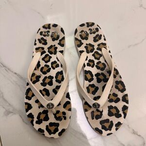 Coach Leopard-Print Flip Flops in Beige, Black, Brown Size 7-8